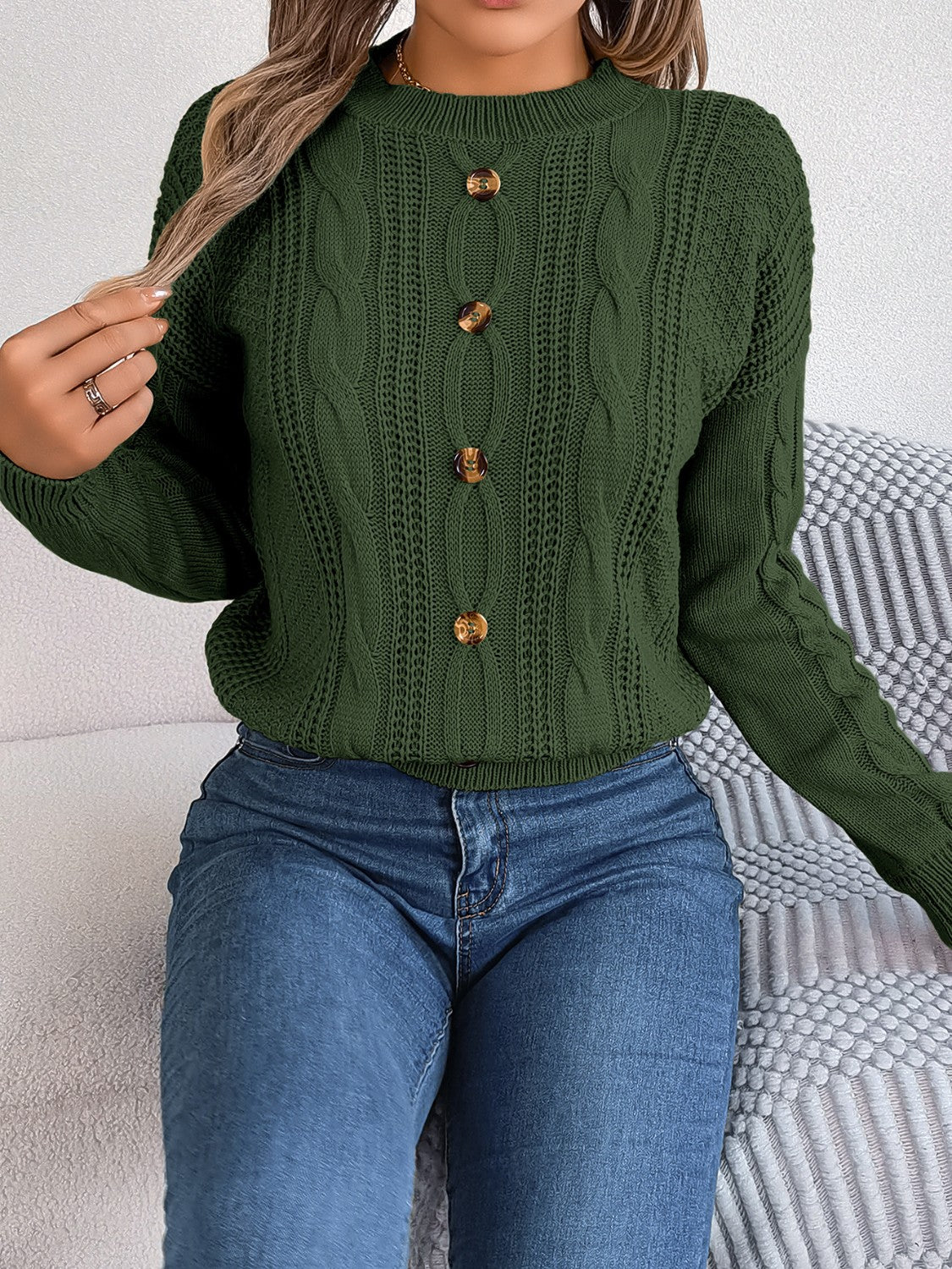 Alara | Knapperet Kabelstrikket Sweater
