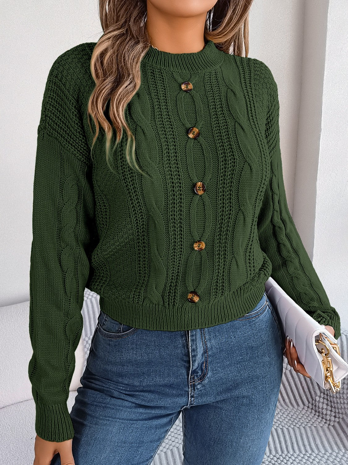Alara | Knapperet Kabelstrikket Sweater
