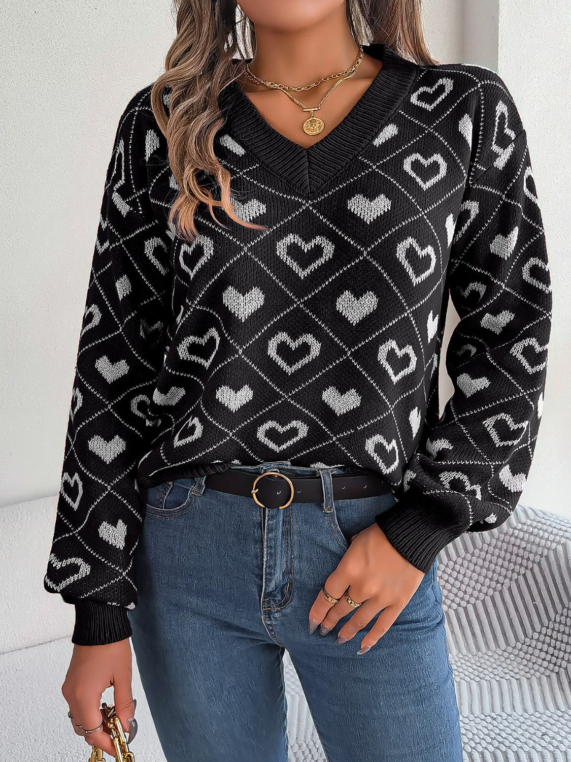Arlena | Hjerte-Strik V-Hals Sweater