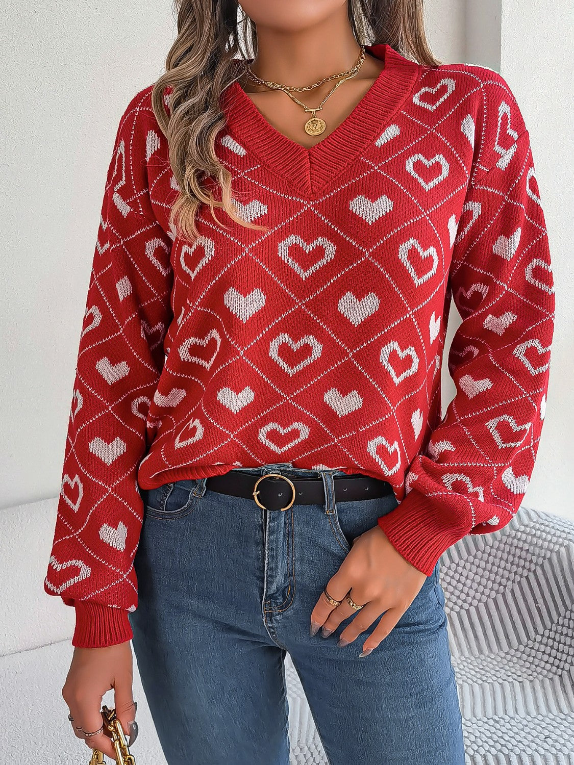 Arlena | Hjerte-Strik V-Hals Sweater