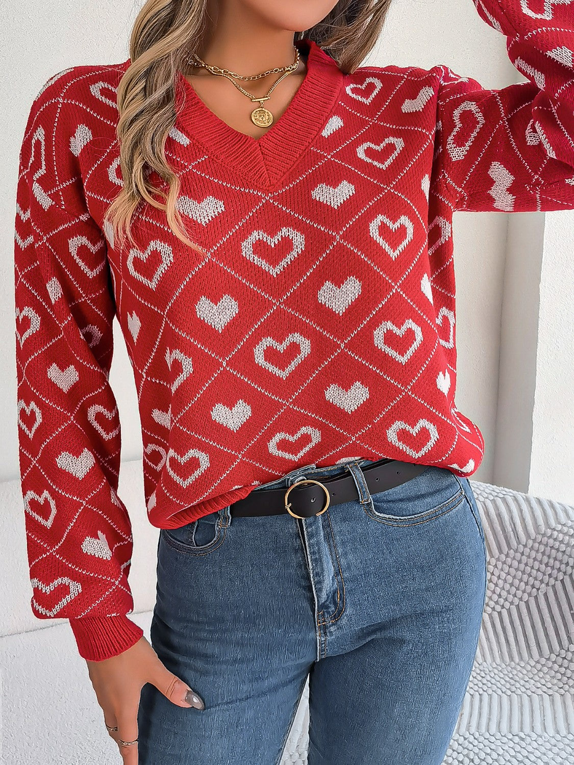 Arlena | Hjerte-Strik V-Hals Sweater