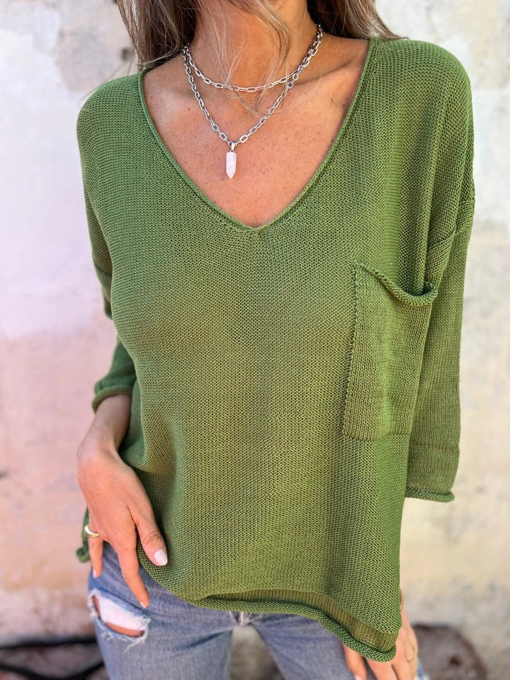 Celina | Elegant V-Hals Strikket Sweater