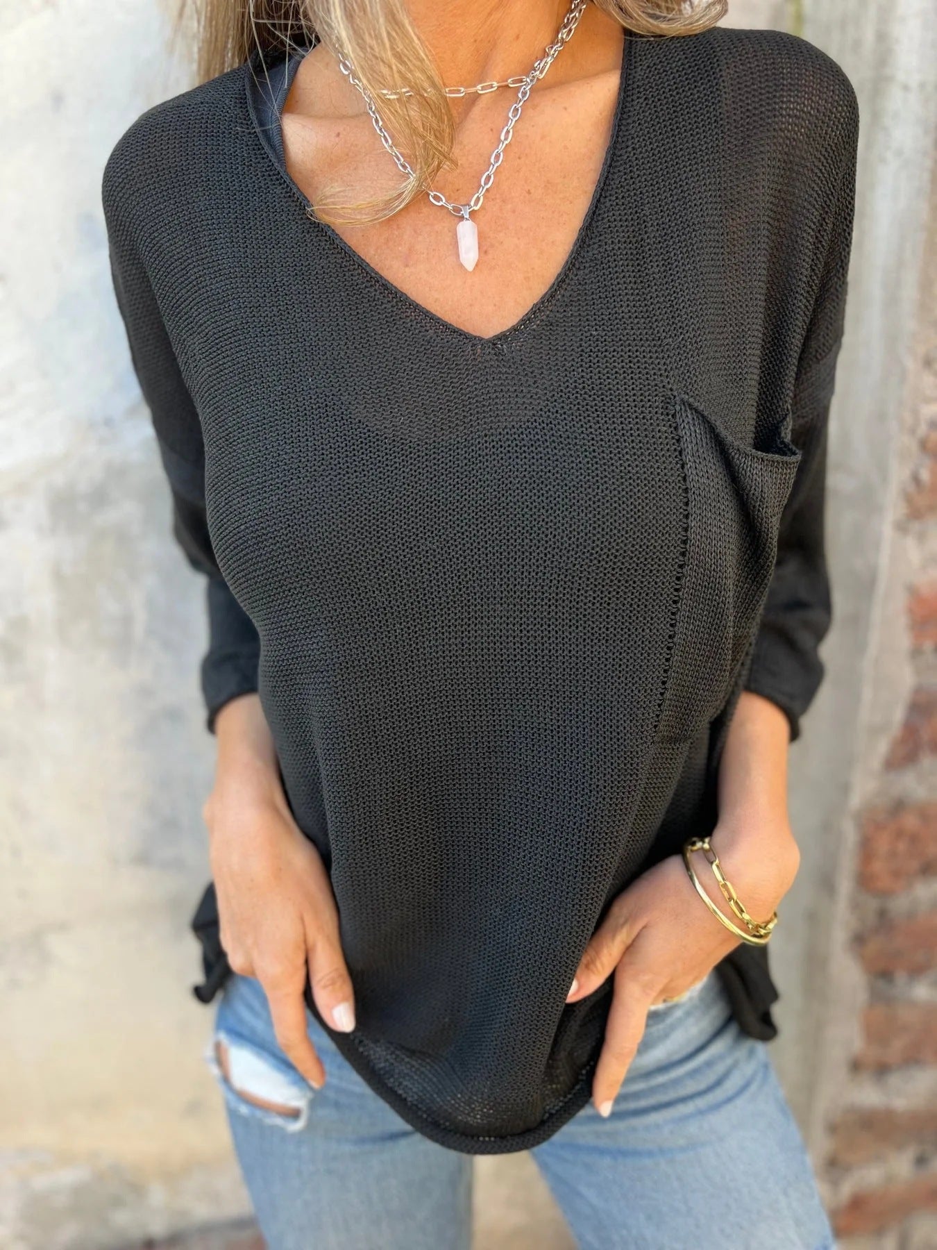 Celina | Elegant V-Hals Strikket Sweater