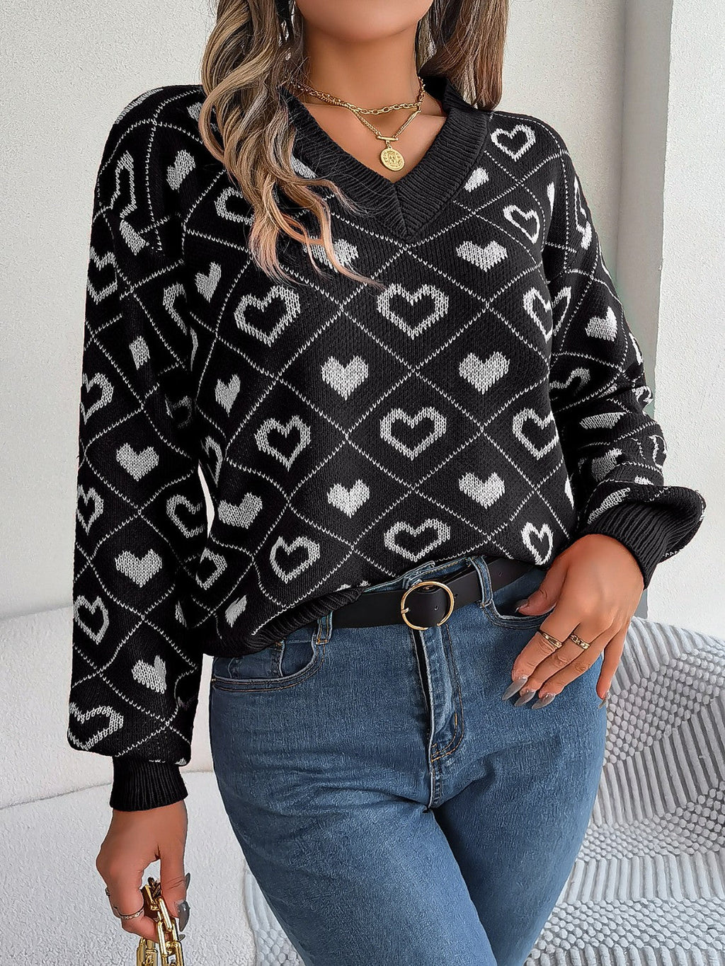 Arlena | Hjerte-Strik V-Hals Sweater